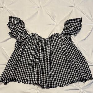 Black and White Gingham Off-Shoulder Corset Crop Top